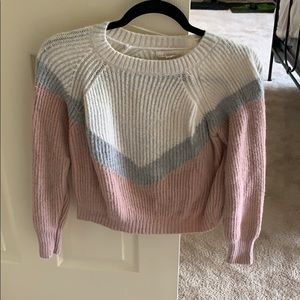 Pink, Grey & White Cropped Sweater